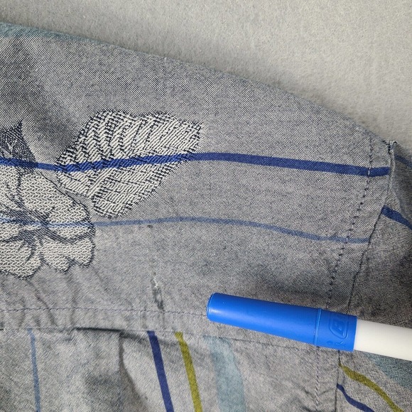 Tommy Bahama Shirt Men's Large Gray Striped Hawaiian Silk Cotton Button Down - Picture 8 of 12